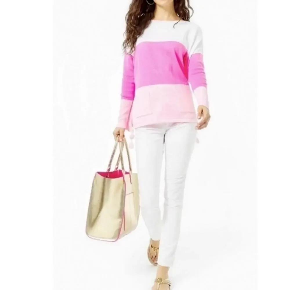 Lilly Pulitzer NWT Women's Westwood TricolorCoolmax Sweater Pink/White Size XL